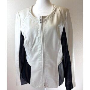 Bagatelle Women's Large Genuine Leather Moto Biker Jacket Black and White